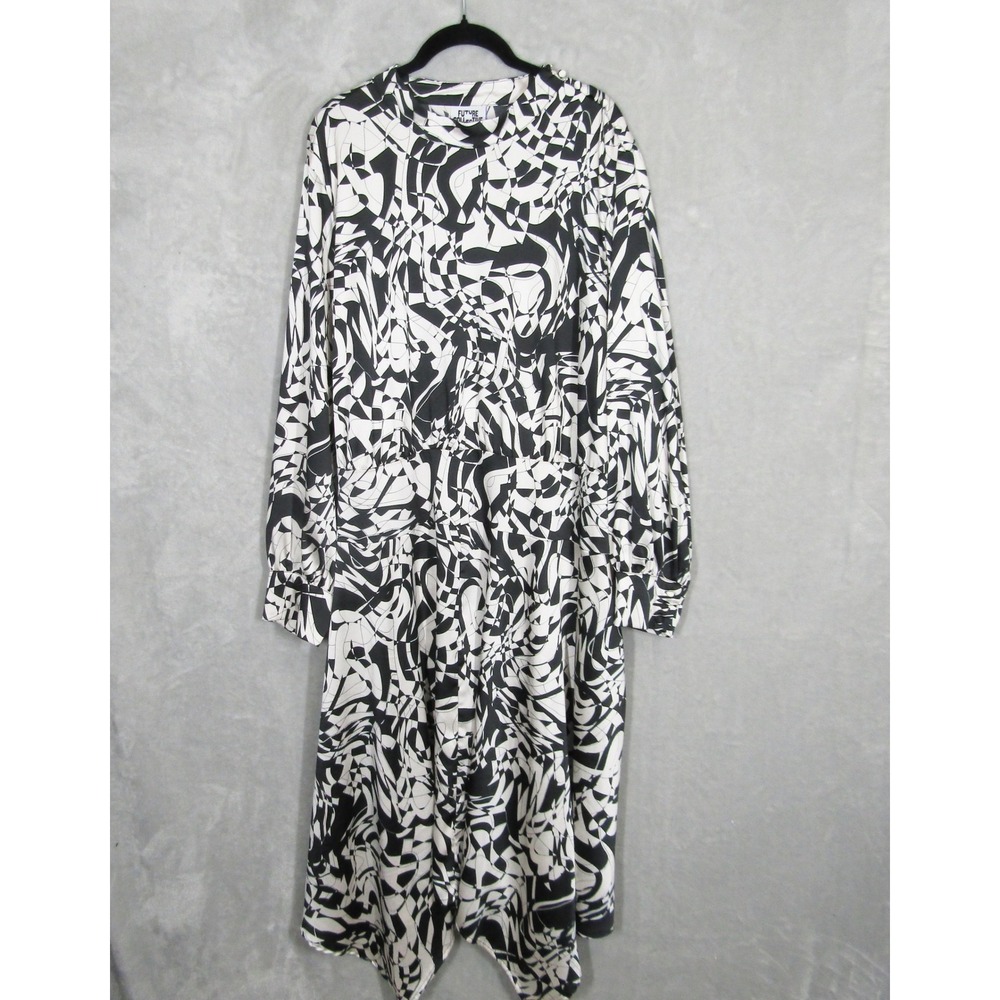 Future Collective Kahlana Barfield Dress 2X Black White Abstract Long Sleeve